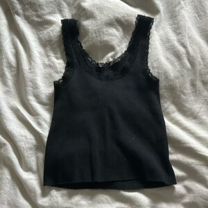 Black Lace Trim Tank Top